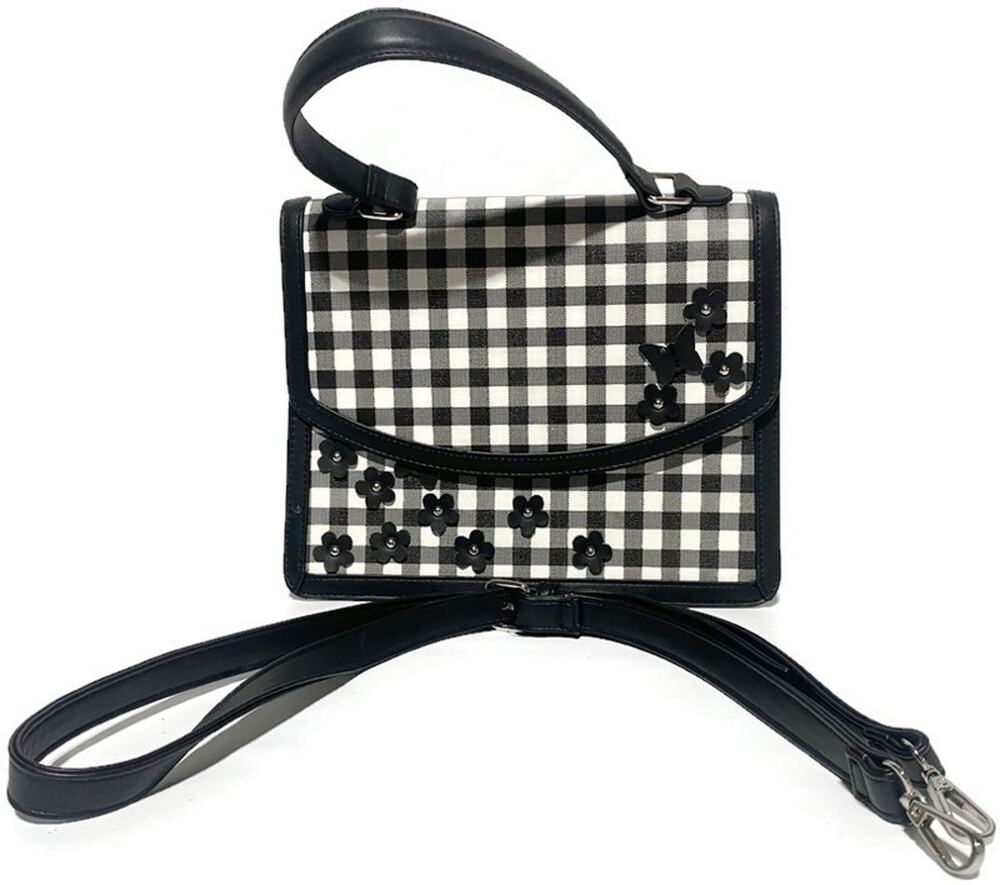 Cato Black White Plaid Faux Leather Satchel Purse Crossbody Bag Strap